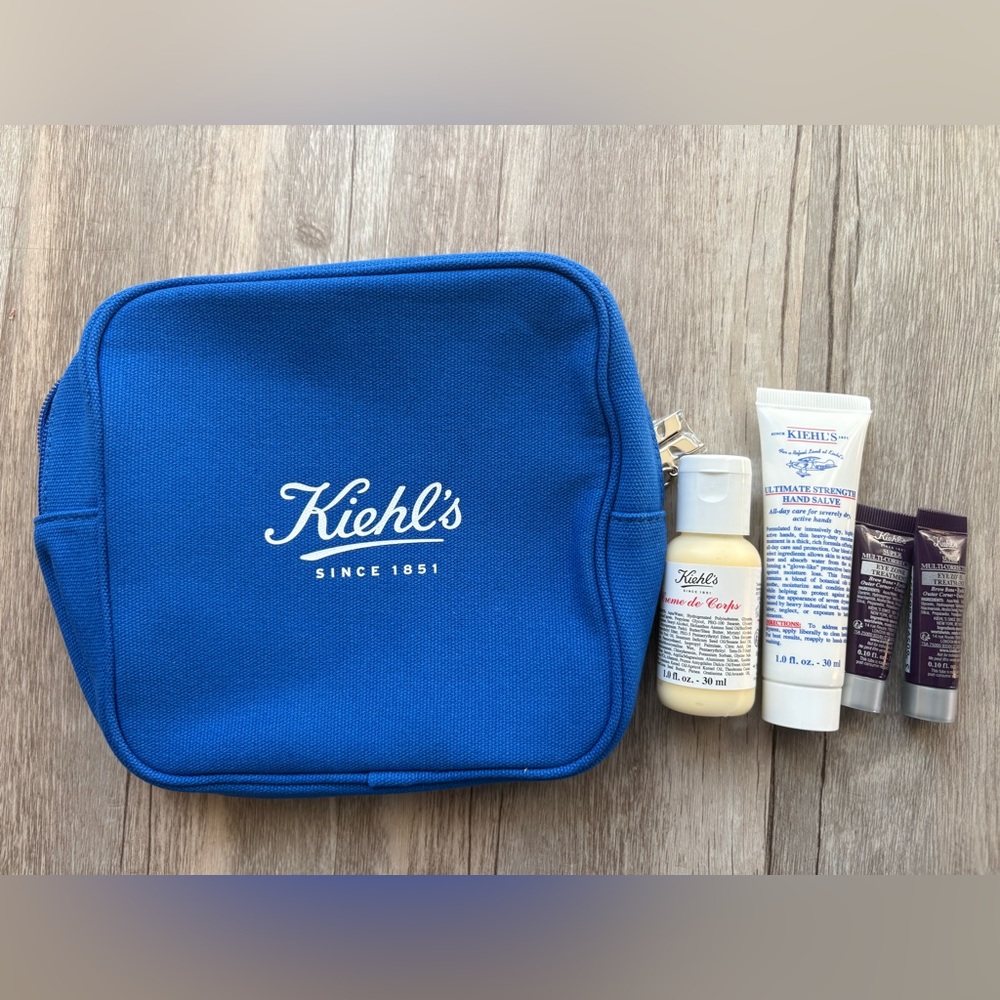 Kiehl's Creme de Corps Moisturizer + Hand Salve + Eye Zone Treatment + Blue Bag